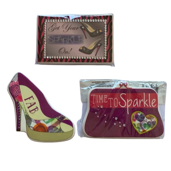3 MAGNET SET BLING FAB HIGH HEEL SHOE, PURSE, RHINESTONE SPARKLE MAGNETS - Picture 3 of 12